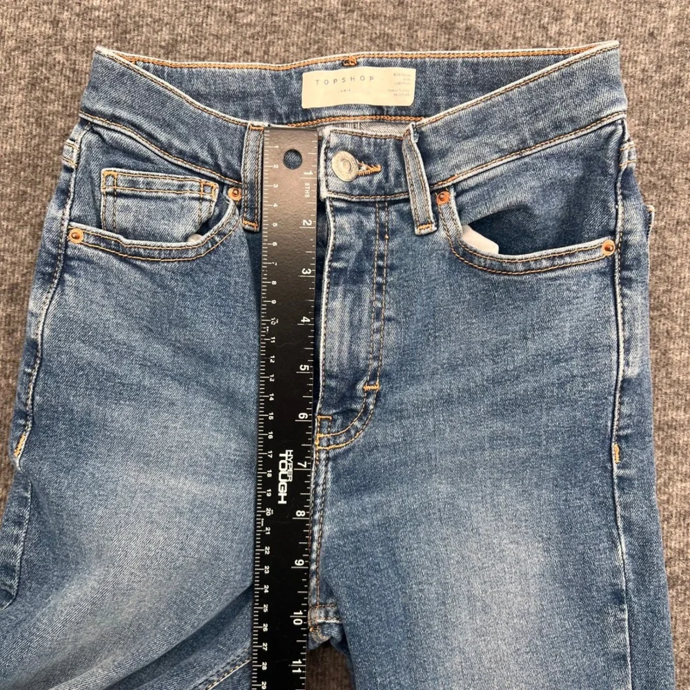 Topshop Jamie High Rise Skinny Jeans Medium Wash Distressed Hem W25 L32‎ Blue